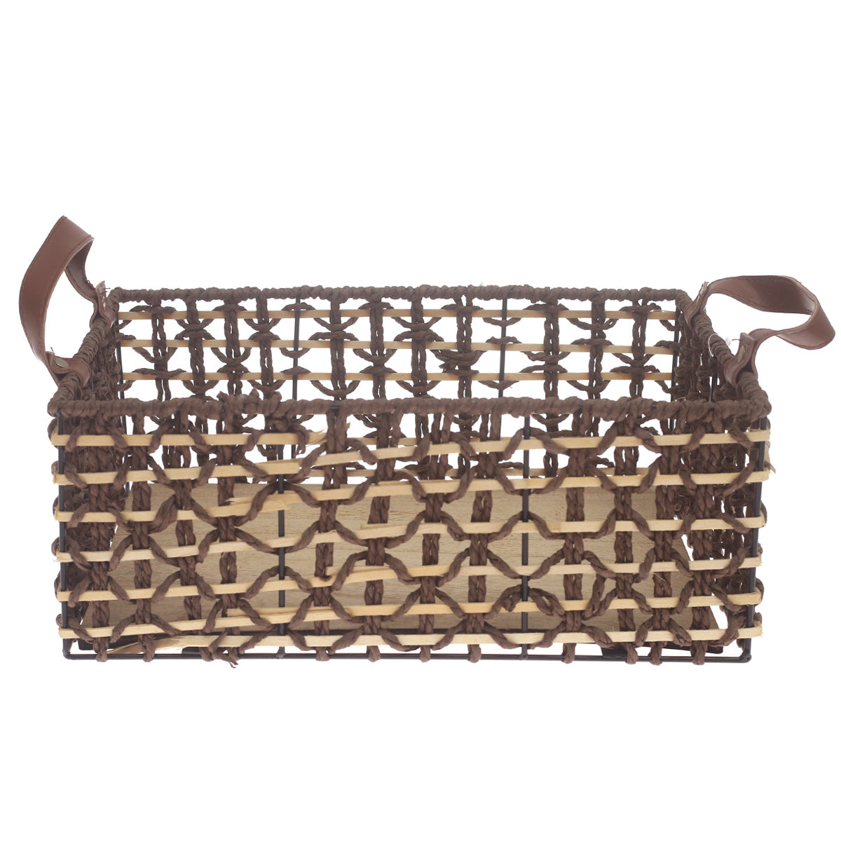 Storage Basket – Medium Brown Woven Organizer with Handles (10 x 14 x 6 Inch)
