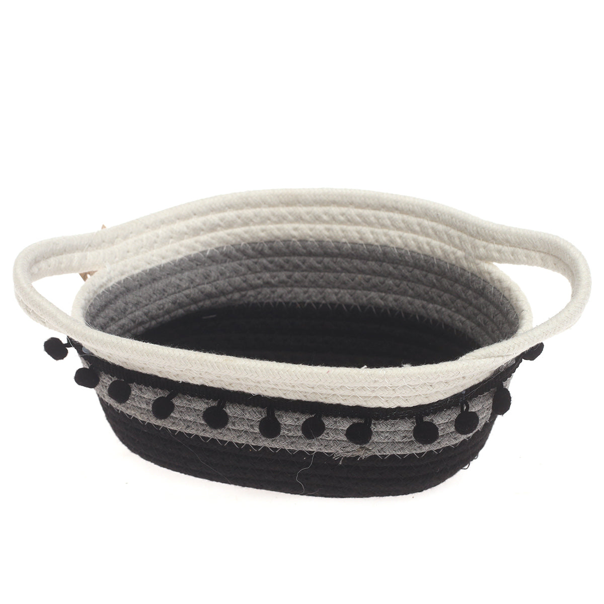 Storage Basket – Small Black & White Woven Rope Basket with Handles (5 x 9 x 4.5 Inch)