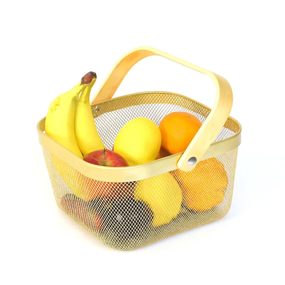 Fruit Basket with Bamboo Handle – 10 × 8 Inch (Gold)