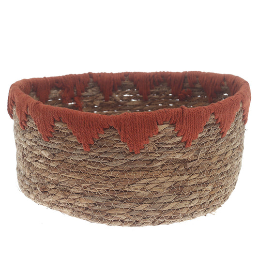 Large Rust Handwoven Storage Basket – Natural Fiber Organizer with Rustic Accent