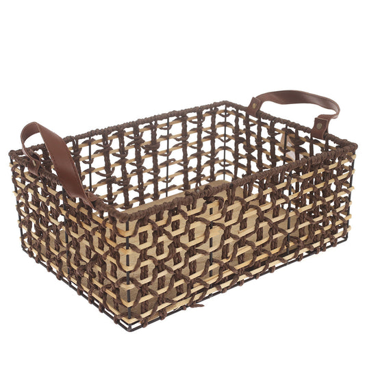 Storage Basket – Medium Brown Woven Organizer with Handles (10 x 14 x 6 Inch)
