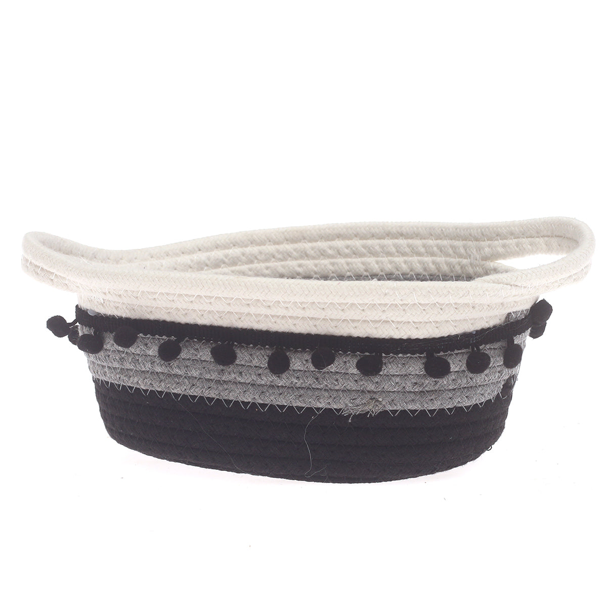 Storage Basket – Small Black & White Woven Rope Basket with Handles (5 x 9 x 4.5 Inch)