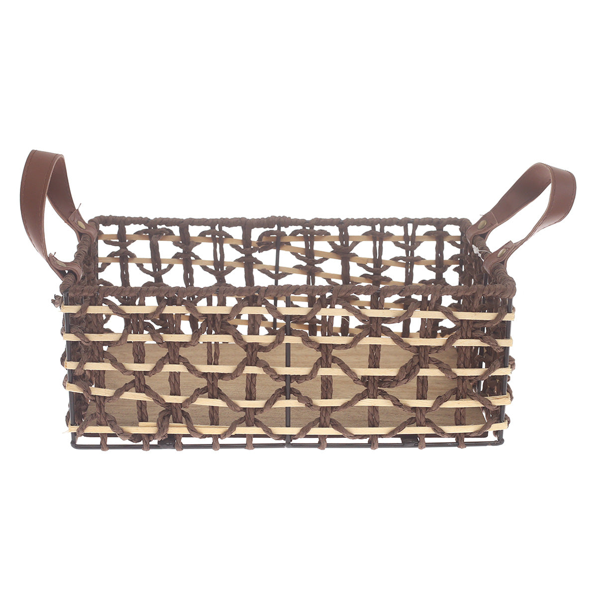 Storage Basket – Small Brown Woven Organizer with Handles (8 x 12 x 5 Inch)