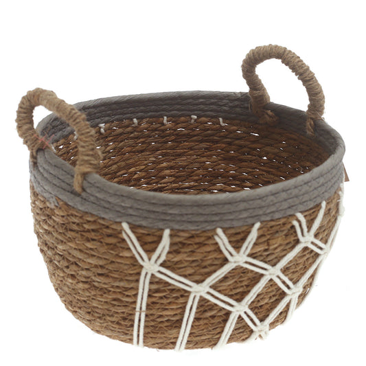Large Woven Storage Basket Grey & White Rope Detail – 11 x 7.5 Inch