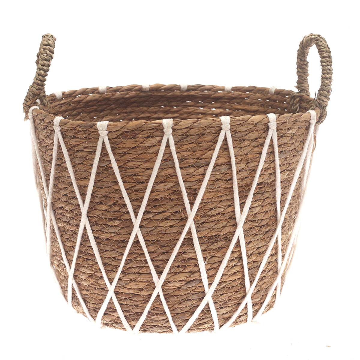 Large Woven Storage Basket with White Rope Detail – 12 x 12 x 10 Inch