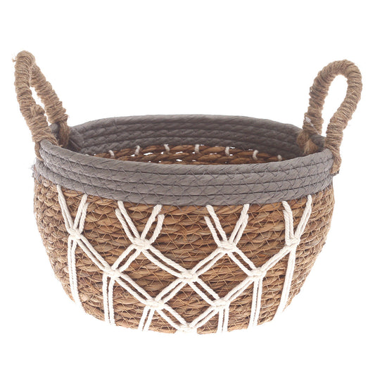 Medium Woven Storage Basket Grey & White Rope Detail – 10 x 6.5 Inch